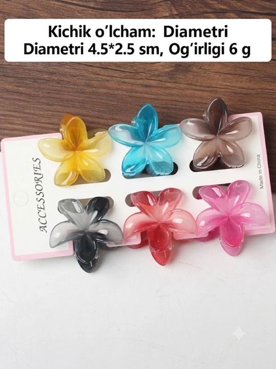 Gavayi gullari ko‘rinishidagi soch qisqichlari, mini to‘g‘nog‘ich, 6 ta to‘plam, turli ranglarda - 