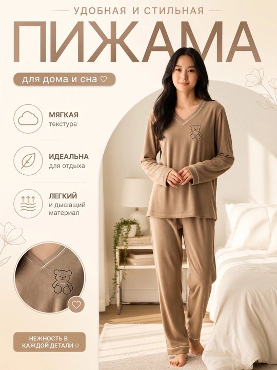Ayollar uchun shimli pijama, bosma naqsh, uy kostyumi, o‘lchami M-XXL
