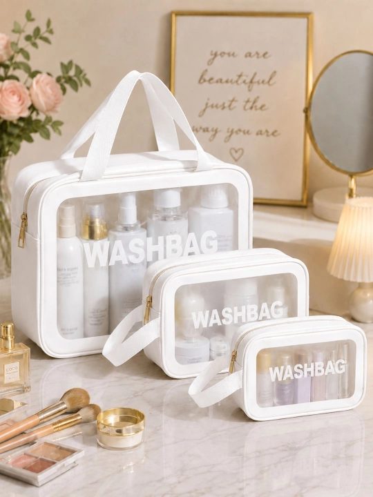 “WASHBAG” 4 xil o‘lchamli va 4 rangli suv o‘tkazmaydigan kosmetik sumkalar (PVX-neylon)