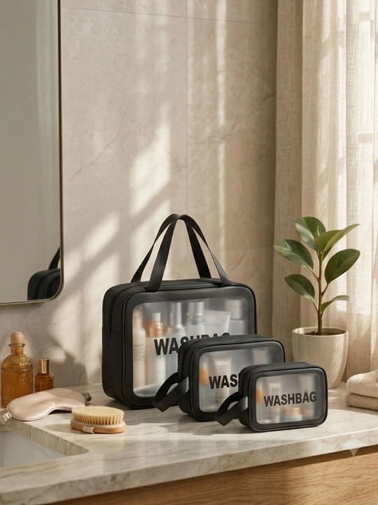 “WASHBAG” 4 xil o‘lchamli va 4 rangli suv o‘tkazmaydigan kosmetik sumkalar (PVX-neylon)