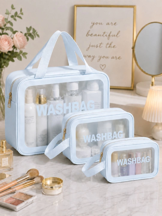 “WASHBAG” 4 xil o‘lchamli va 4 rangli suv o‘tkazmaydigan kosmetik sumkalar (PVX-neylon)