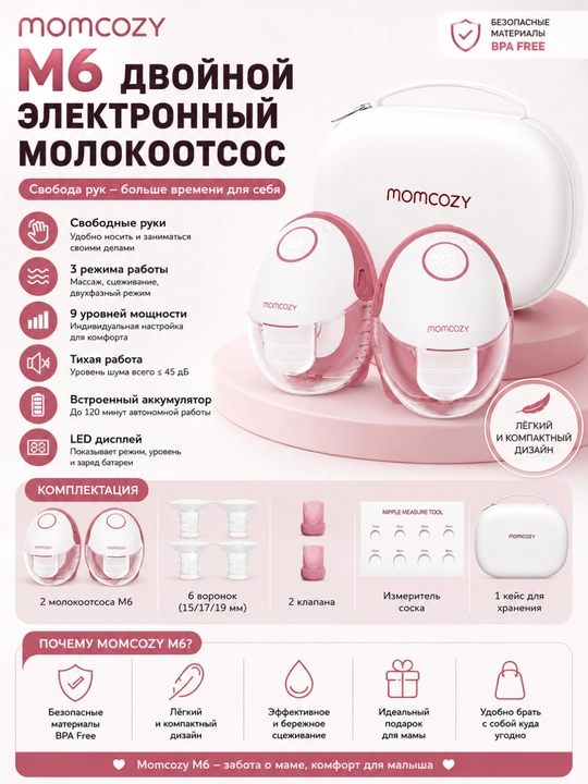 Двойной электронный молокоотсос Momcozy M6, M6Double - 
