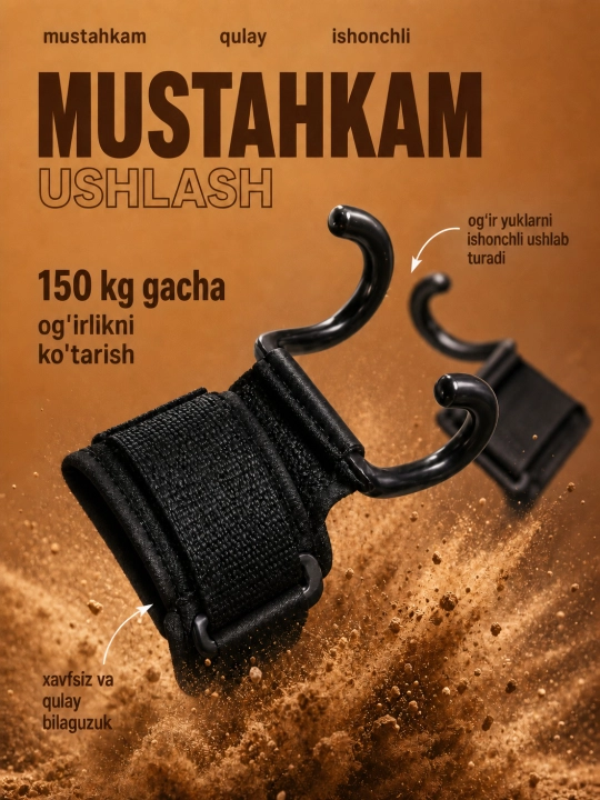 Shtanga va turnik uchun ilgakli bilaguzuk, kuch mashqlari uchun strap - 