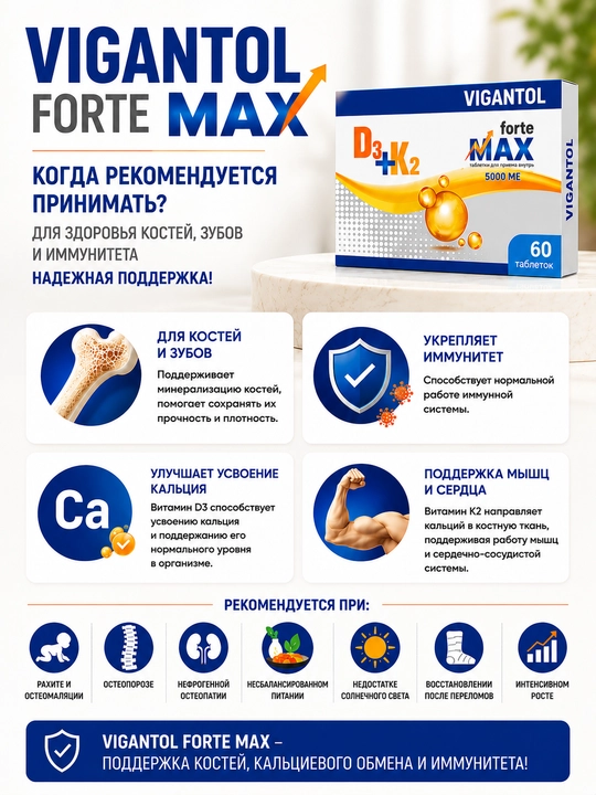ВИГАНТОЛ ФОРТЕ МАКС ТАБЛЕТКИ , 5 000МЕ