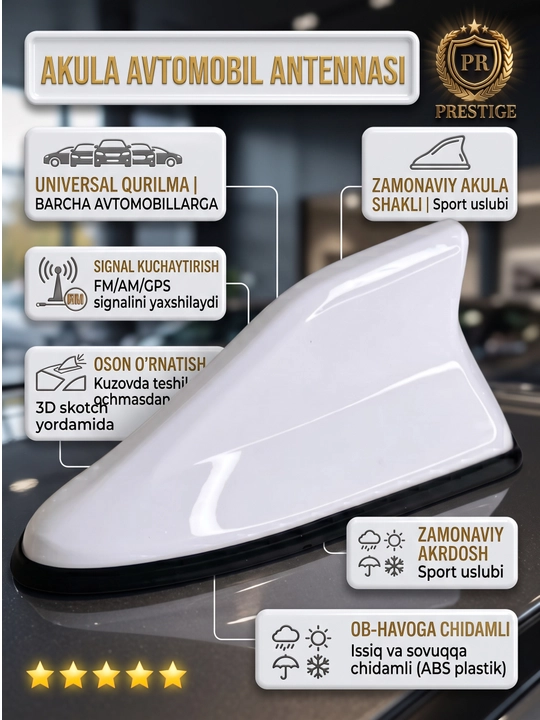 Akula antenna avtomobil tomi uchun, radio signal kuchaytirgichli universal plavnik