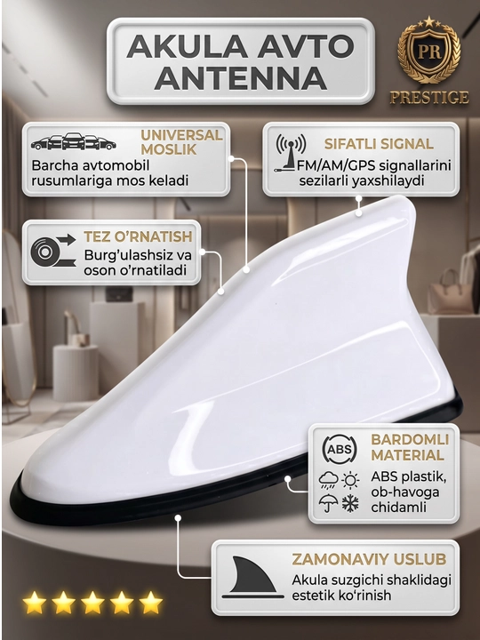 Akula antenna avtomobil tomi uchun, radio signal kuchaytirgichli universal plavnik - 