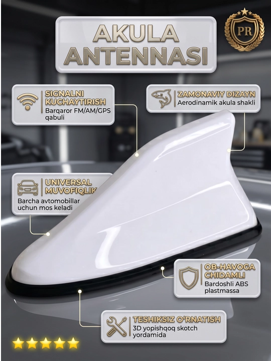 Akula antenna avtomobil tomi uchun, radio signal kuchaytirgichli universal plavnik