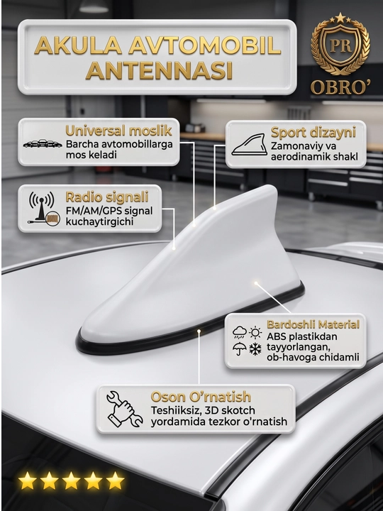 Akula antenna avtomobil tomi uchun, radio signal kuchaytirgichli universal plavnik