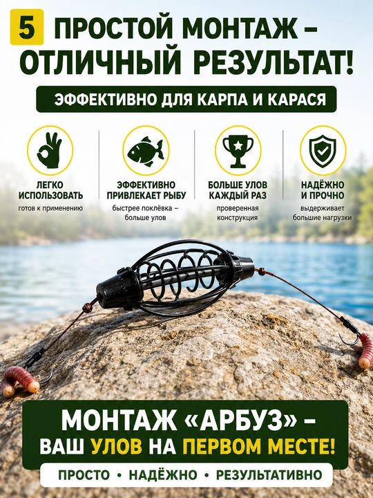 Arbuz montaji 20–45 g, karp va karas uchun oziqlantirgichli tayyor montaj