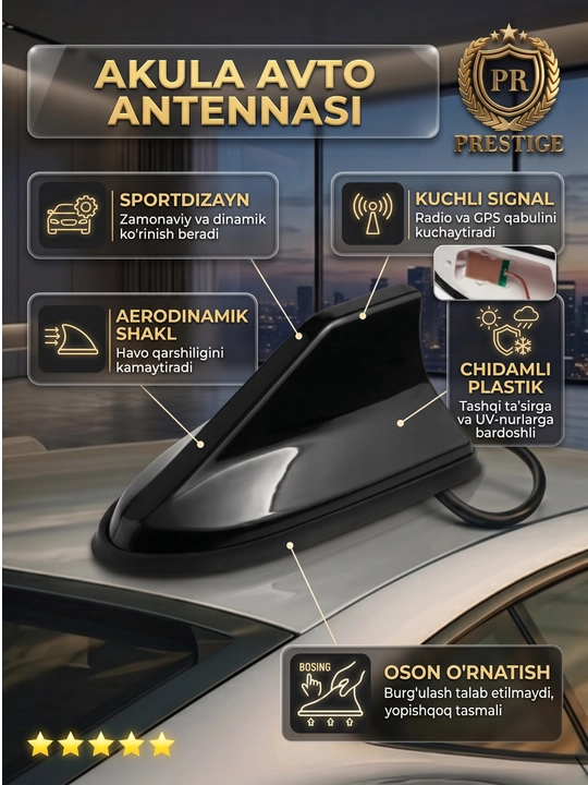 Akula antenna avtomobil tomi uchun, radio signal kuchaytirgichli universal plavnik