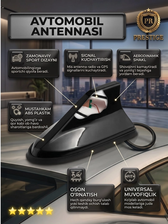 Akula antenna avtomobil tomi uchun, radio signal kuchaytirgichli universal plavnik