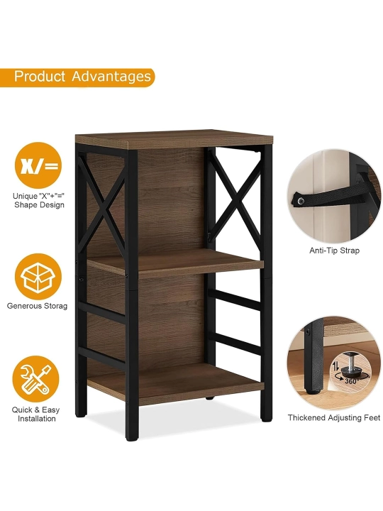 3 qavatli kitob javoni, metall ramka va orqa panel bilan, uy, yotoqxona va ofis uchun