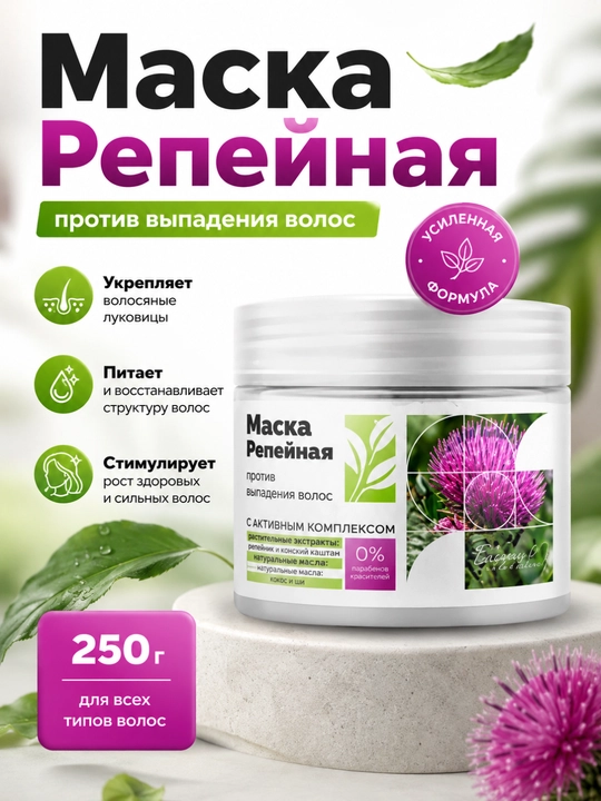 Маска Репейная против выпадения волос, 250г, Белика-М - 