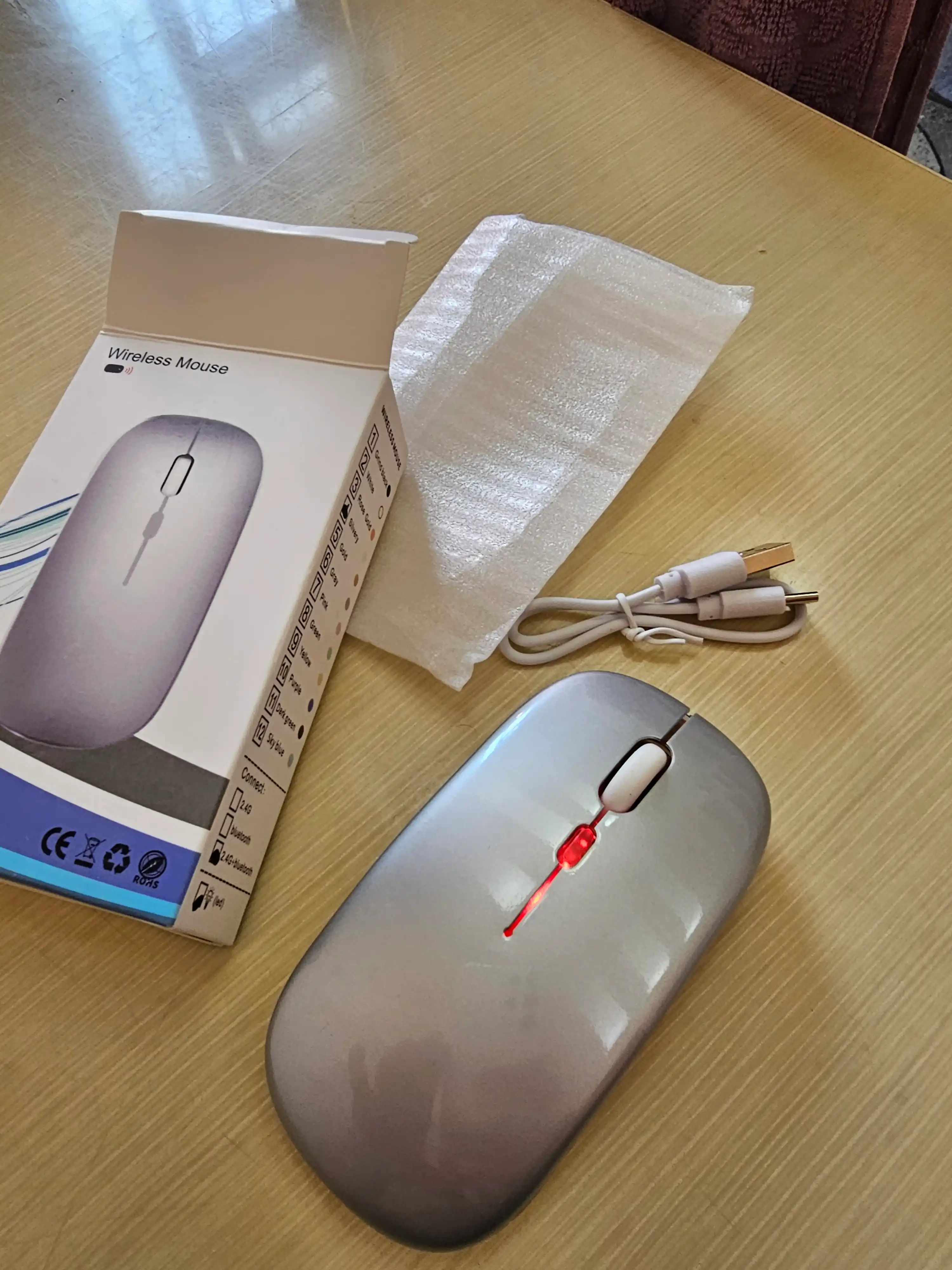 Беспроводная мышь Bluetooth + USB с RGB подсветкой, тихий клик, 3 DPI для ноутбука и ПК