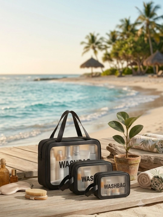 “WASHBAG” 4 xil o‘lchamli va 4 rangli suv o‘tkazmaydigan kosmetik sumkalar (PVX-neylon)
