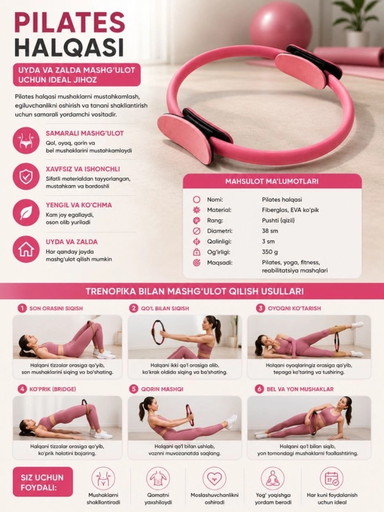 Pilates va fitnes uchun ekspanderli halqa, M 77-2 - 