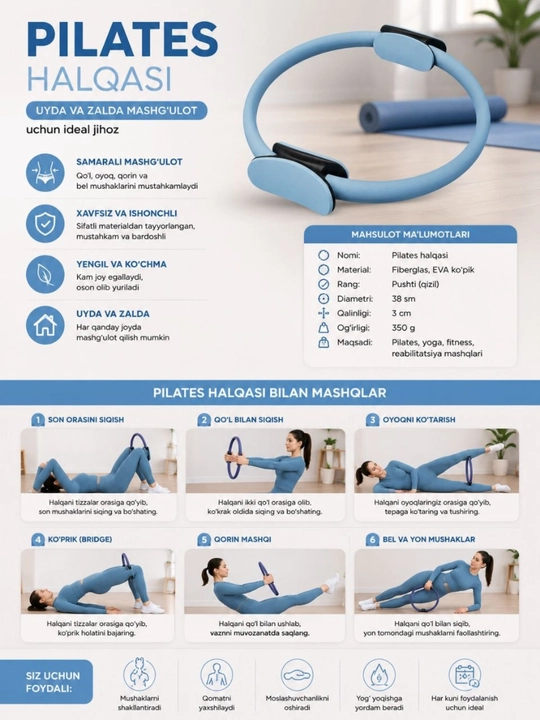 Pilates va fitnes uchun ekspanderli halqa, M 77-2 - 