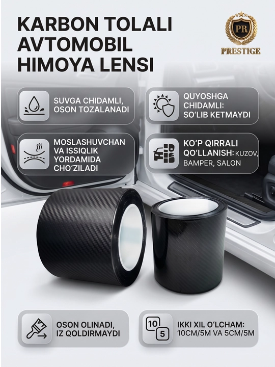 Avtomobil ostonasi uchun 5D karbon himoya lentasi plyonkasi, 5/10 sm - 