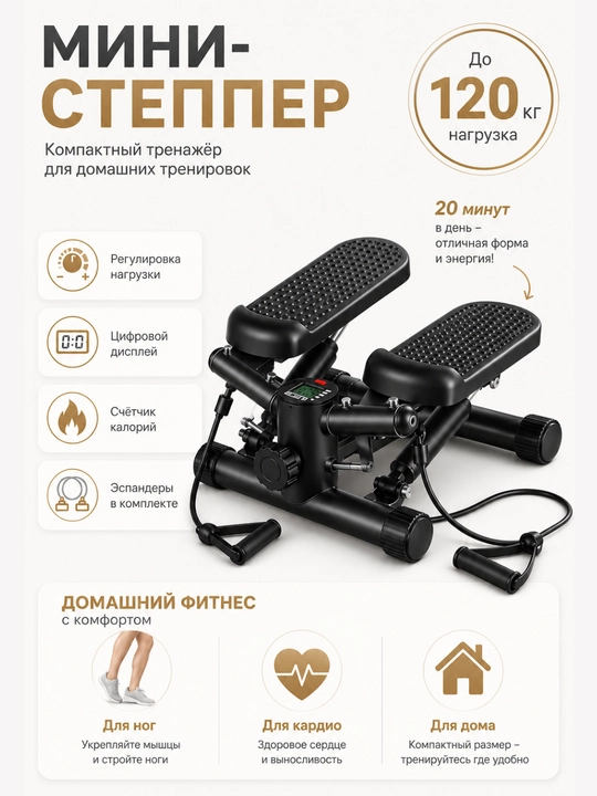 Mini stepper trenajor – uy sharoitida kardio va oyoq mashqlari uchun