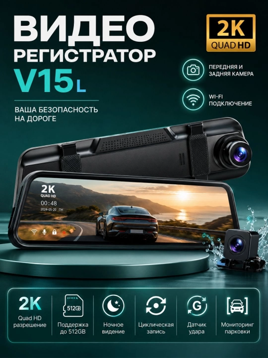 Видеорегистратор 4K, GPS, Wi-Fi, 2 камеры, система мониторинга парковки, G-сенсор, 512 ГБ