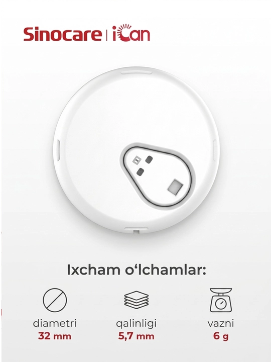 iCan i3 Sinocare CGM uzluksiz glyukoza nazorati tizimi, 15 kun, 2 yoshdan oshgan