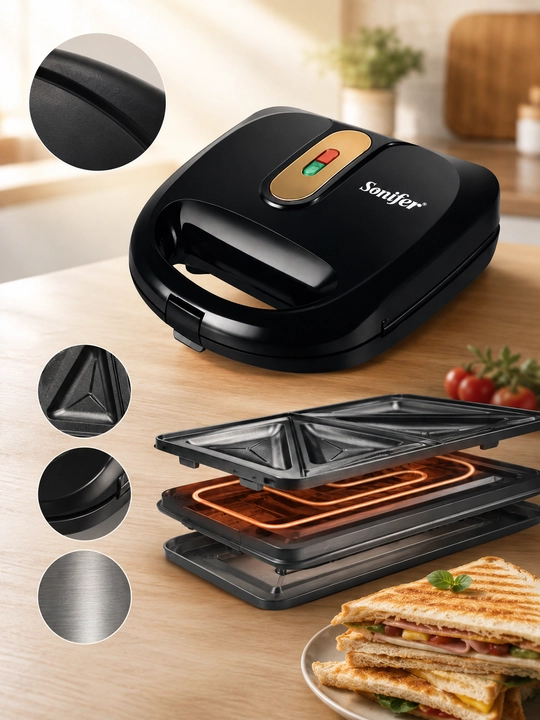 Сэндвичница Sonifer SF-6113 3 в 1, 750W, черная, с функцией вафельницы и мини-гриля