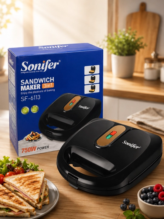 Сэндвичница Sonifer SF-6113 3 в 1, 750W, черная, с функцией вафельницы и мини-гриля