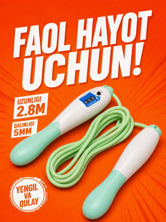 Sakrash arqoni hisoblagich bilan 2,8 m – sport va vazn tashlash uchun - 