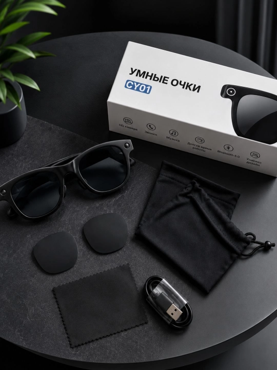 Умные очки с камерой CYO1 AI, 1080p, 8 МП, Bluetooth, Wi-Fi, микрофоном и датчиком