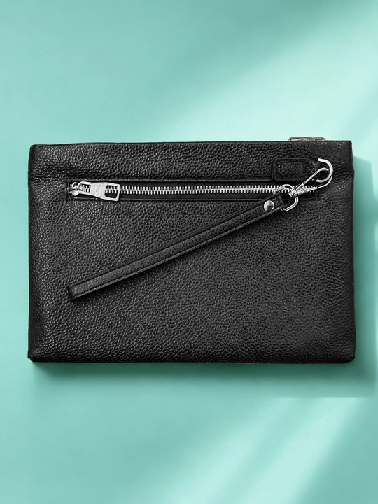 Мужской клатч из натуральной кожи 30×20 см, чёрный, business casual