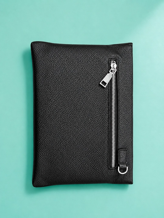 Мужской клатч из натуральной кожи 30×20 см, чёрный, business casual