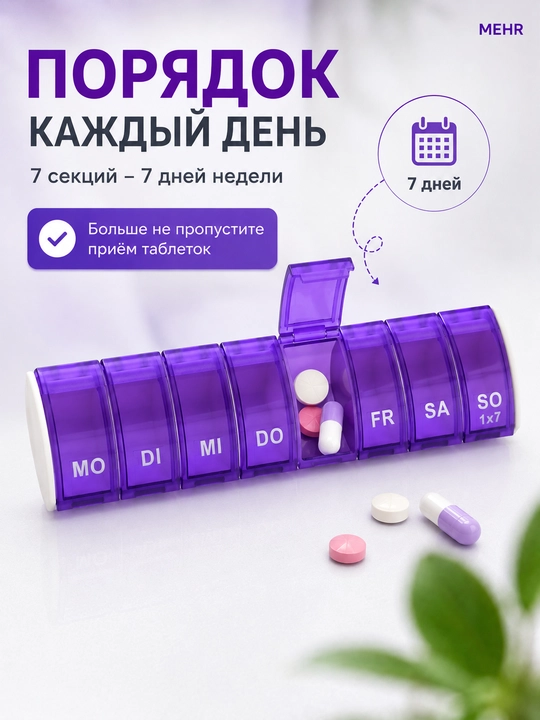 Таблетница органайзер контейнер неделька для хранения таблеток утро, день и вечер 7 дней