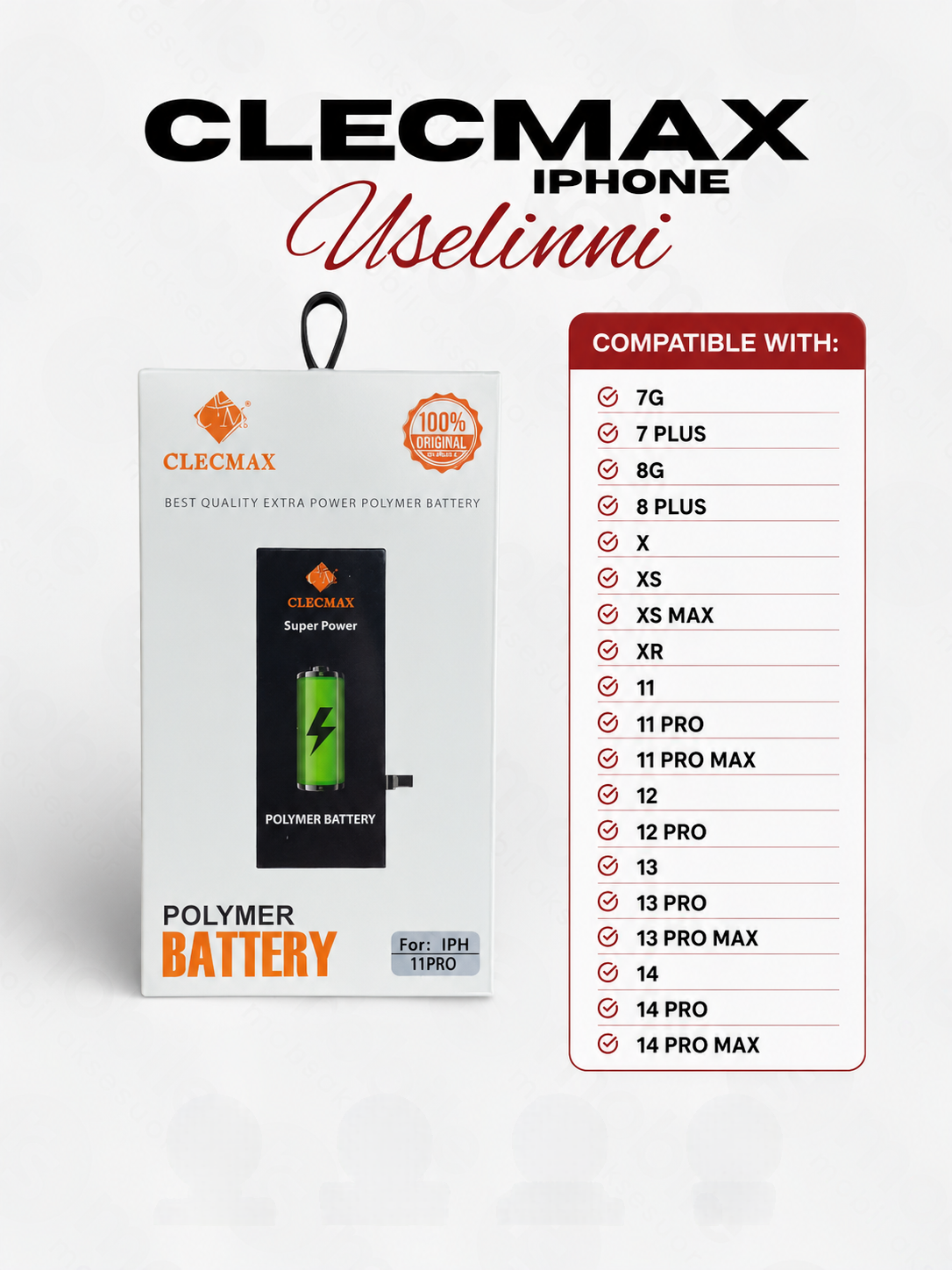 Полимерный аккумулятор CLECMAX для iPhone 7–14 Pro Max, повышенной ёмкости - 
