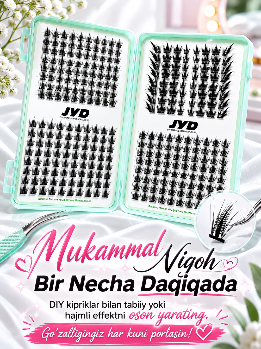 JYD DIY Bond & Seal va pinset bilan kiprik o‘stirish to‘plami - 