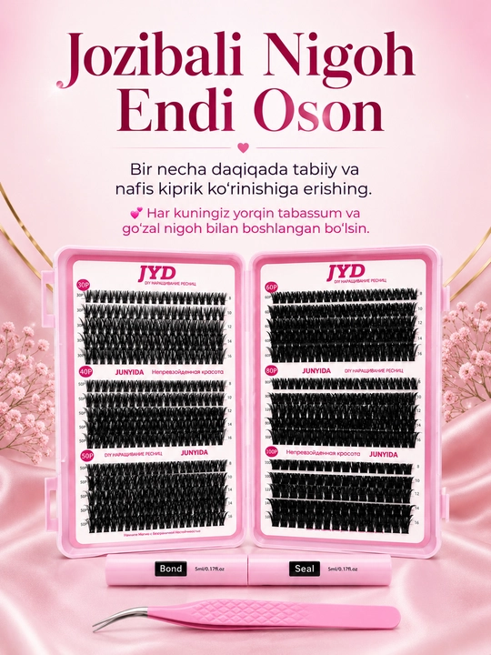 JYD DIY Bond & Seal va pinset bilan kiprik o‘stirish to‘plami - 
