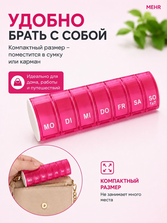 Таблетница органайзер, контейнер, неделька для хранения таблеток, день и вечер 7 дней