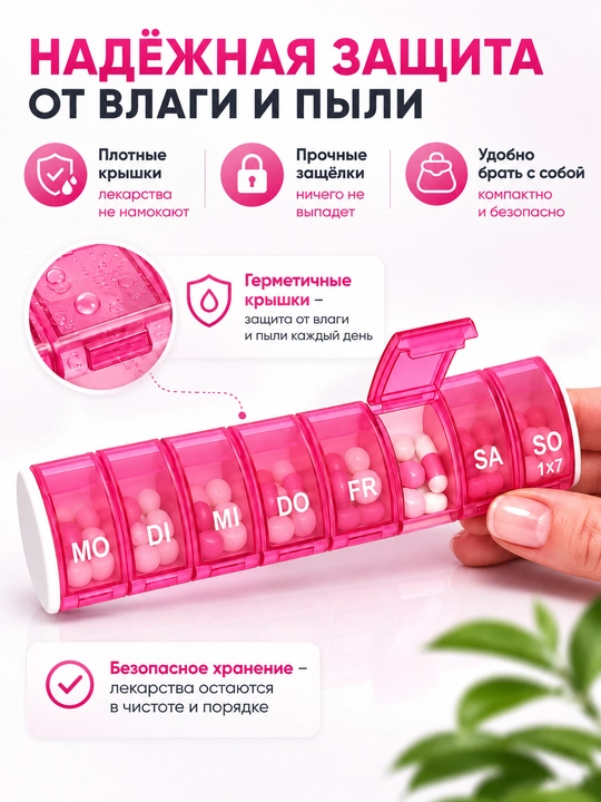 Таблетница органайзер, контейнер, неделька для хранения таблеток, день и вечер 7 дней