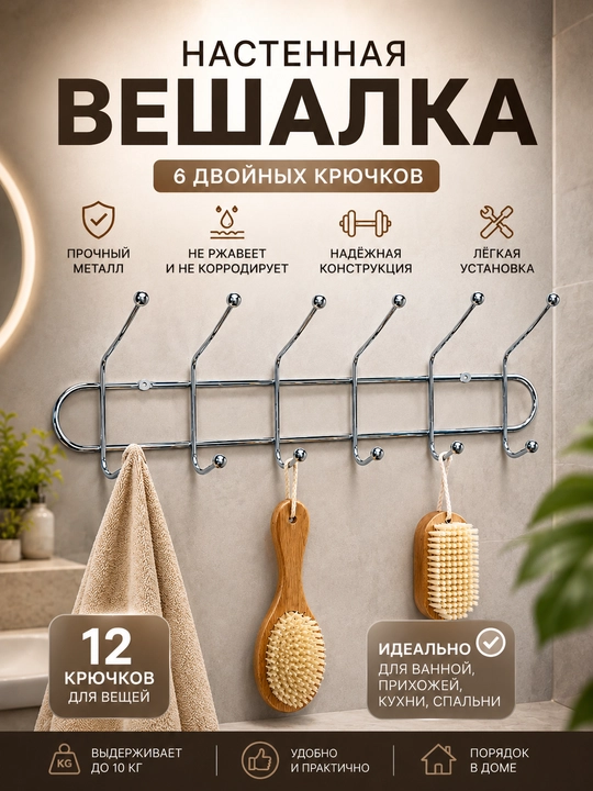 Металлическая вешалка, настенная вешалка для ванной - 