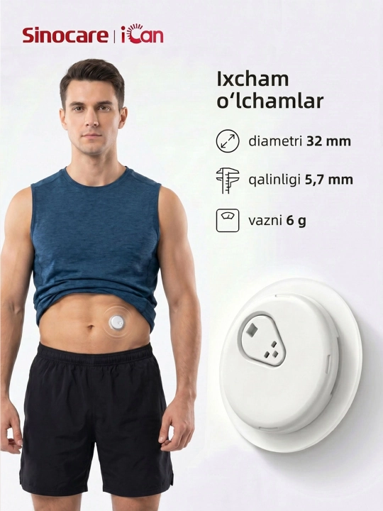 iCan i3 Sinocare CGM uzluksiz glyukoza nazorati tizimi, 15 kun, 2 yoshdan oshgan