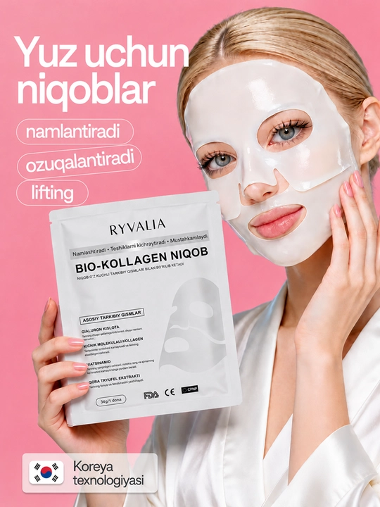 Yuz uchun niqob Collagen, gidrogel niqobi, teri elastikligi uchun - 
