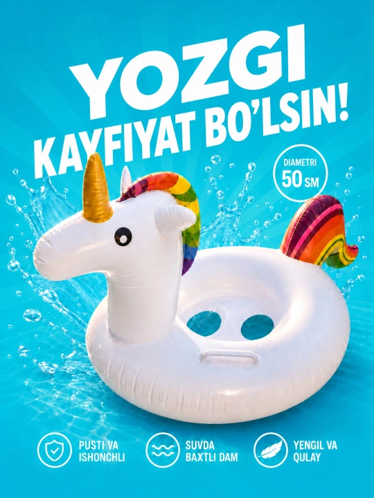 Diametri 50 sm bo‘lgan bolalar shishiriladigan suzish halqasi, xavfsiz suv o‘yinchog‘i - 
