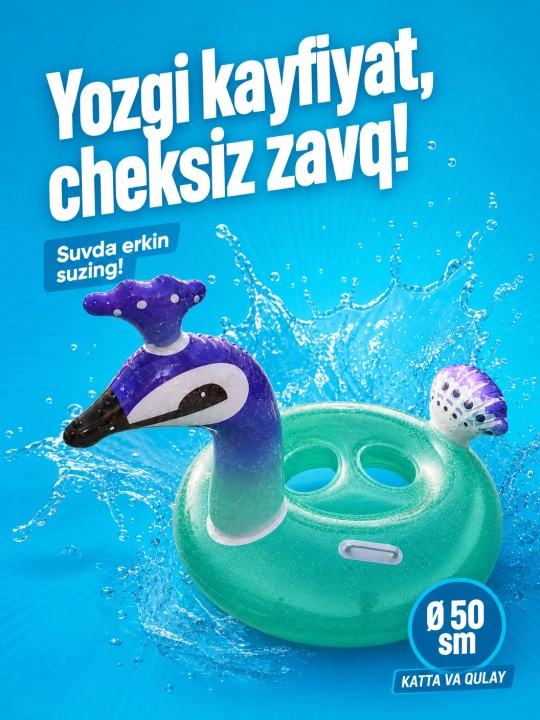Diametri 50 sm bo‘lgan bolalar shishiriladigan suzish halqasi, xavfsiz suv o‘yinchog‘i - 