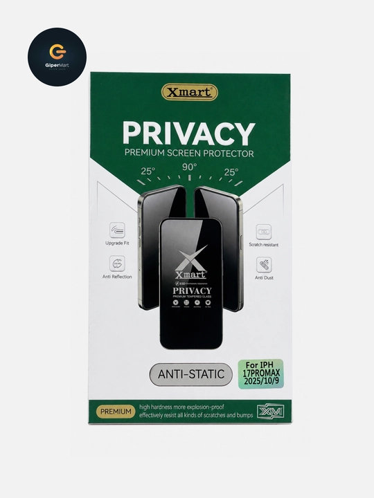 Защитное стекло Xmart Privacy для iPhone 15, 16, 17 Pro, Pro Max и 17 Air, Anti Dust, 9H
