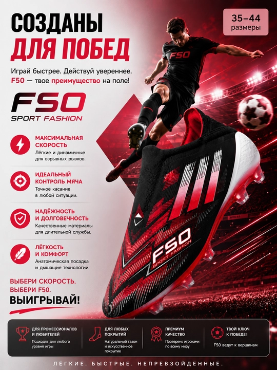 Futbol butsasi, F50 butsasi, tishli butsalar, sun’iy va tabiiy maydon uchun butsa