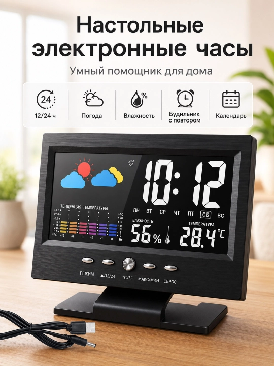 Harorat, namlik, taqvim va budilnikli elektron soat - 