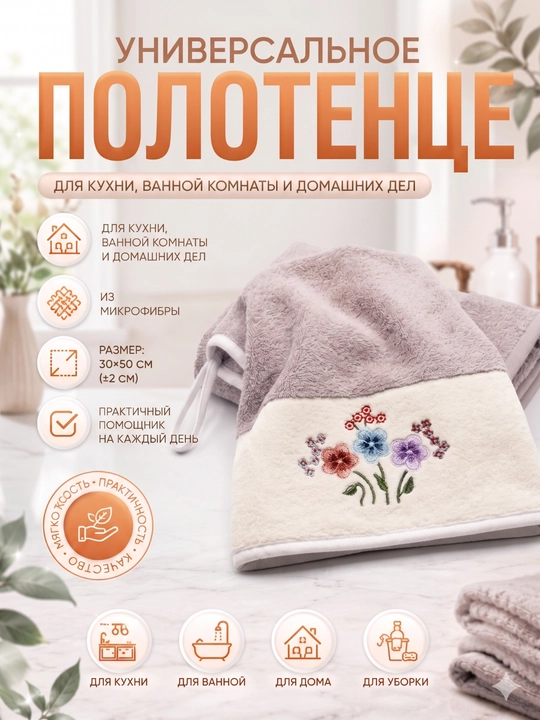 Полотенце из микрофибры для кухни и ванной с цветочным принтом, 30x50 см