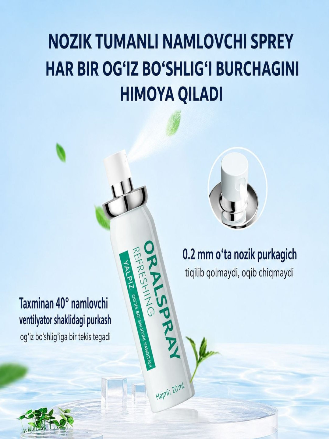 Oral sprey, og'iz bo'shlig'i spreyi, yoqimsiz hidga qarshi va nafasni tetiklashtiruvchi,