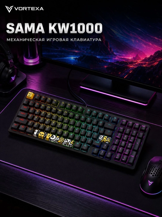 SAMA K1000 mexanik o‘yin klaviaturasi, 98 tugmali, RGB yoritgich, USB