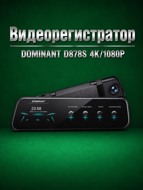 Videoregistratori, DOMINANT D878S 4K/1080P, Wi-Fi va ko‘rinmas zonani nazorat qilish