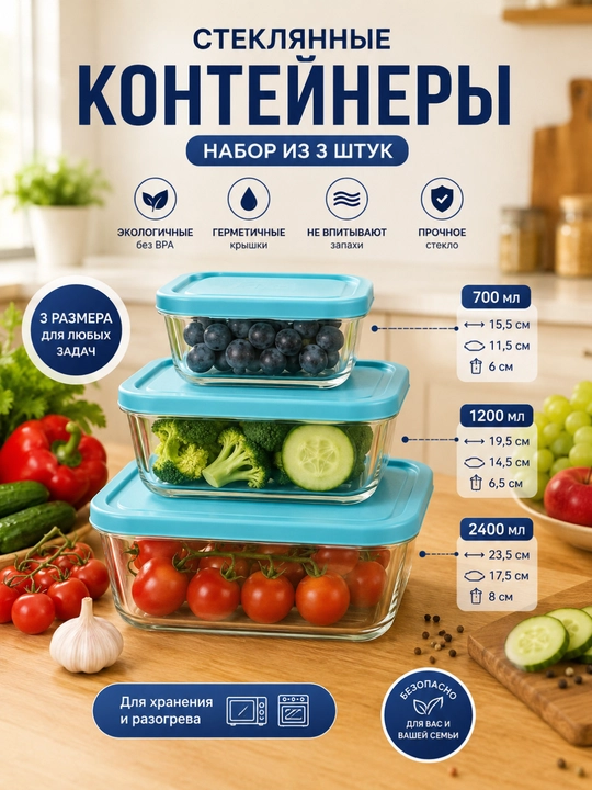 Стеклянные контейнеры для хранения, микроволновки и ланч-боксы - 